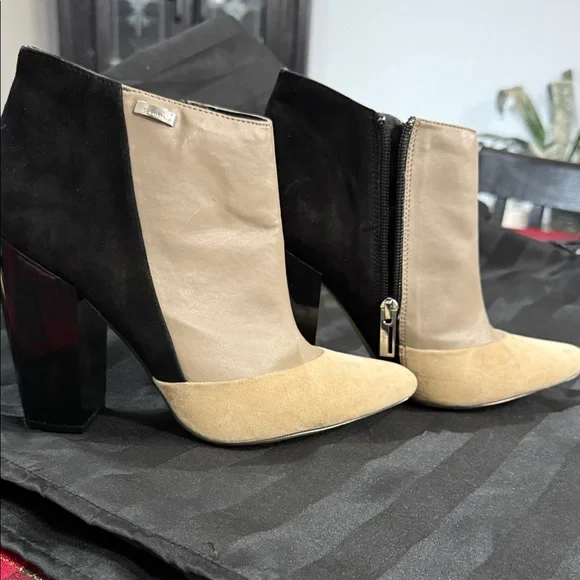 Calvin Klein Black and Beige Heeled Boots - Picture 2 of 11